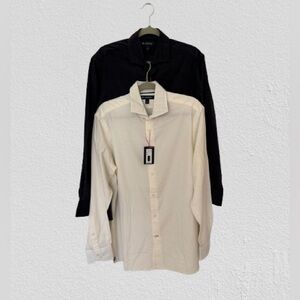 2 of $159 NWT Cremieux Men's Long Sleeve ButtonDown Cream & Dr. Navy Shirt, Sz L